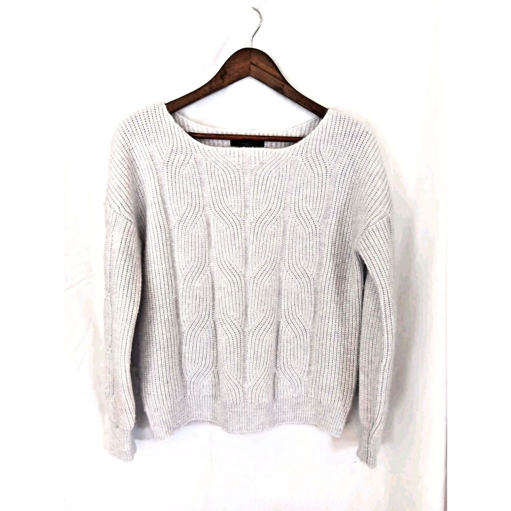 Tahari Women’s M Cable Knit Sweater Light Gray/Lavender Long Sleeve Pullover